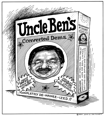 Ben Cayetano cartoon, Uncle Ben's Converted Dems, parody of Uncle Ben's ...