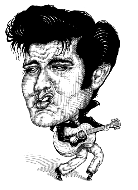 Elvis caricature, Elvis Presley image, caricatures by John Pritchett