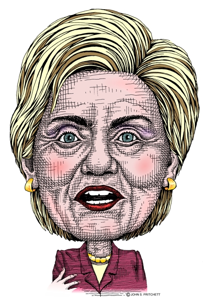 Hillary Clinton color caricature, caricature drawing of Hillary Clinton