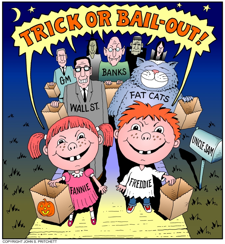 Halloween 2008 cartoon, Trick or bailout, Fannie Mae and Freddie Mac ...