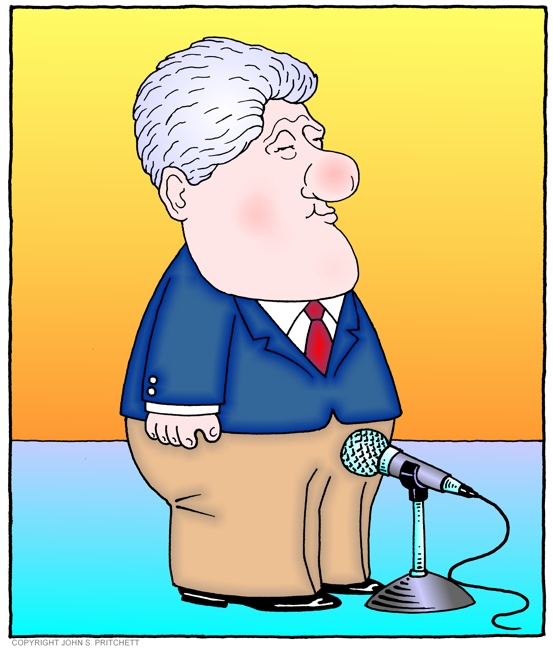 Clinton Speaks, Bill Clinton Cartoon by John Pritchett
