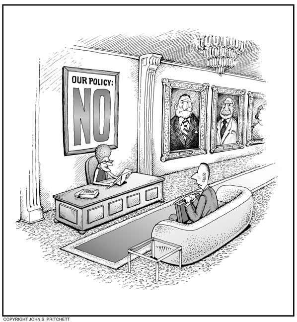 Business cartoon, copmany policy, office reception room image ...