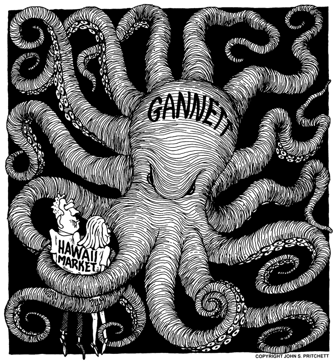 Gannett, newspaper business cartoon, Gannett trys to dominate the ...