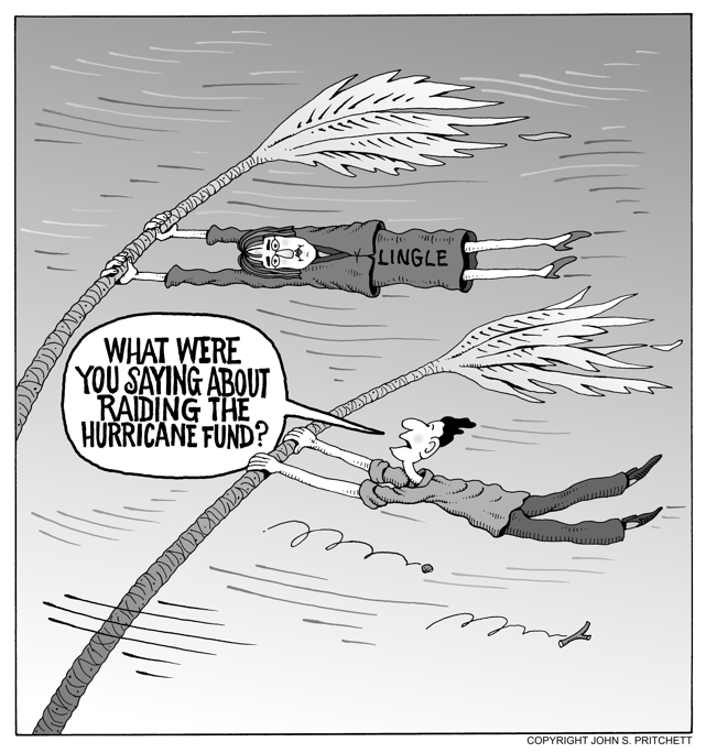 Linda Lingle cartoon, talk of raidng the hurricane fund during a ...