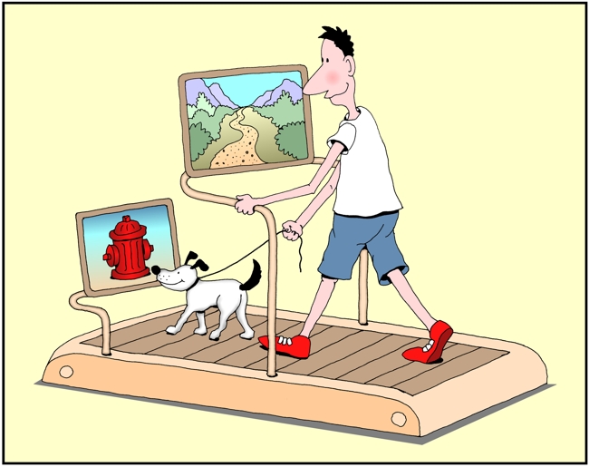 Dog Cartoon Spring Training Dog Work Out On Video Treadmill Dog And