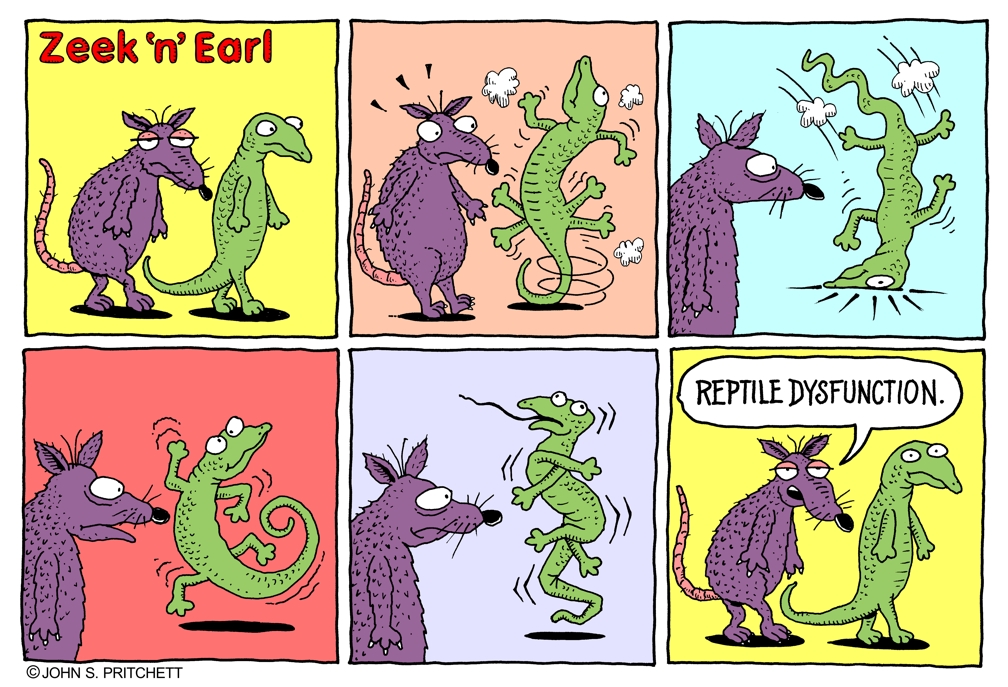 Erectile dysfunction parody cartoon Viagra cartoon reptile