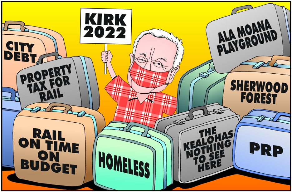 Kirk Caldwell cartoon, Honolulu Mayor Caldwell baggage cartoon