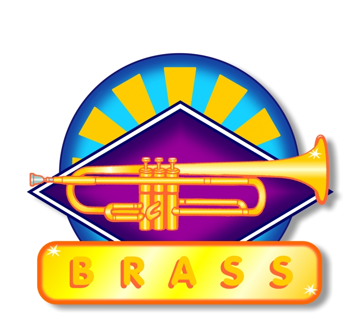 Trumpet illustration, brass instrument header, music image, web header