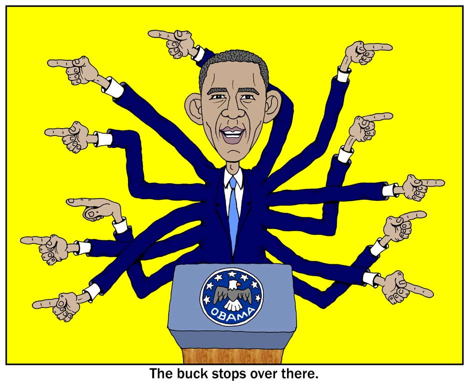 Obama cartoon, The buck stops over there, Obama passes the buck, Obama with...