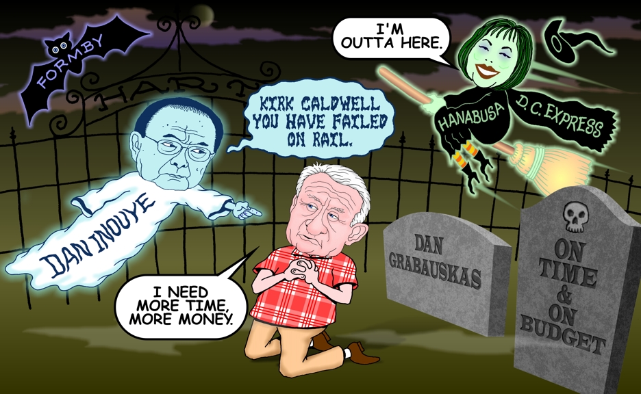 Honolulu rail cartoon, the ghost of Dan Inouye cartoon, Halloween ...