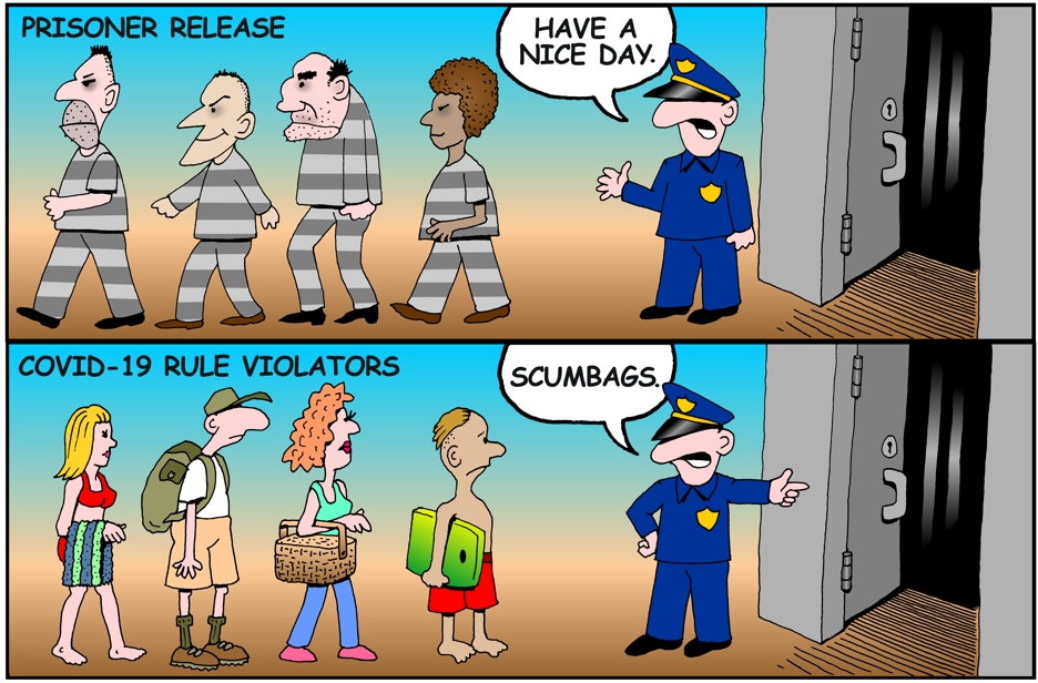 Prisoner release cartoon, government wants to relaese prisoners, while